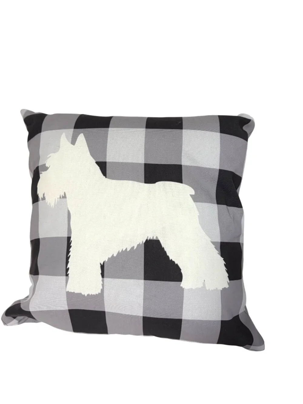 18 in throw pillow Buffalo Plaid Sillouette Schnauzer Dog Black White checkered